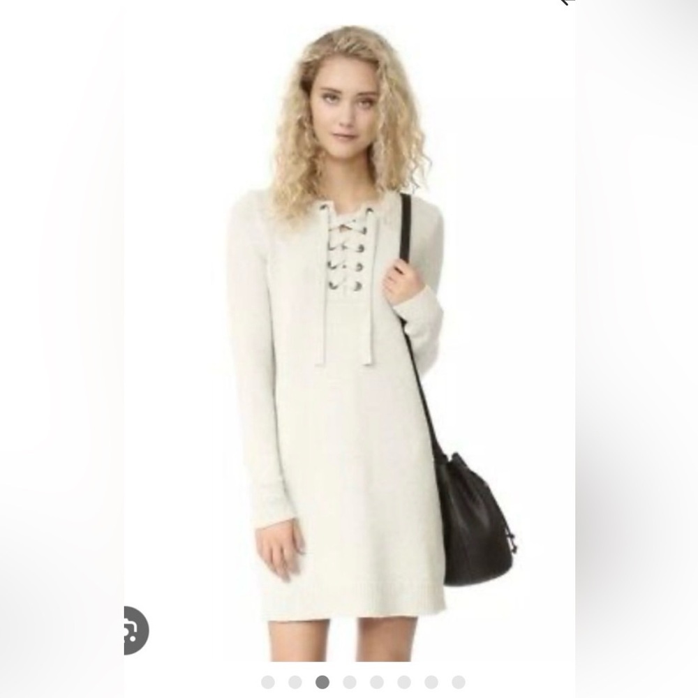 Madewell Oatmeal Lace up Merino 100% Wool Sweater Dress Sz M minimalist preppy